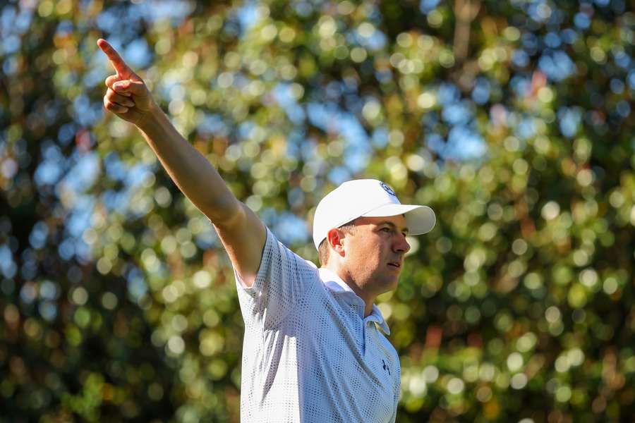 Jordan Spieth reats during the Wells Fargo Championship last week