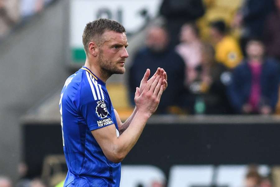 Jamie Vardy applauds Leicester City supporters at the end of the match vs Wolves Jamie Vardy applauds Leicester City supporters at the end of the match vs Wolves