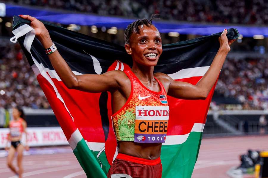 Chebet celebrates her win