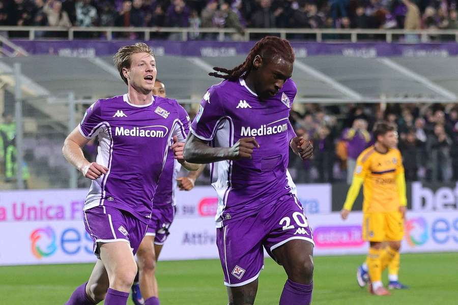 Moise Kean of Fiorentina celebrates after scoring against Pisa