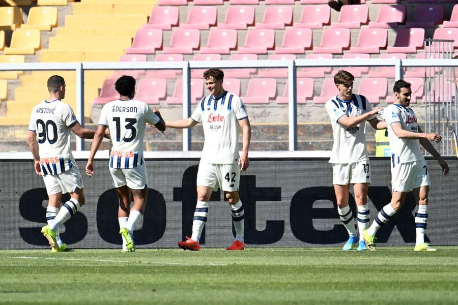 La gioia dell'Atalanta dopo la rete dello 0-1