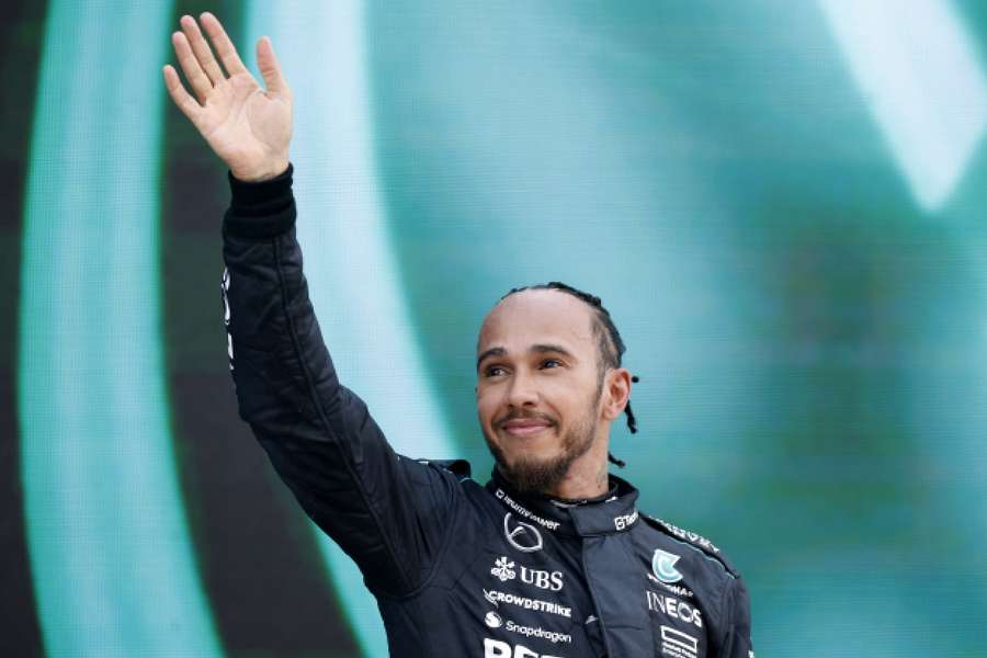 Lewis Hamilton celebrates podium