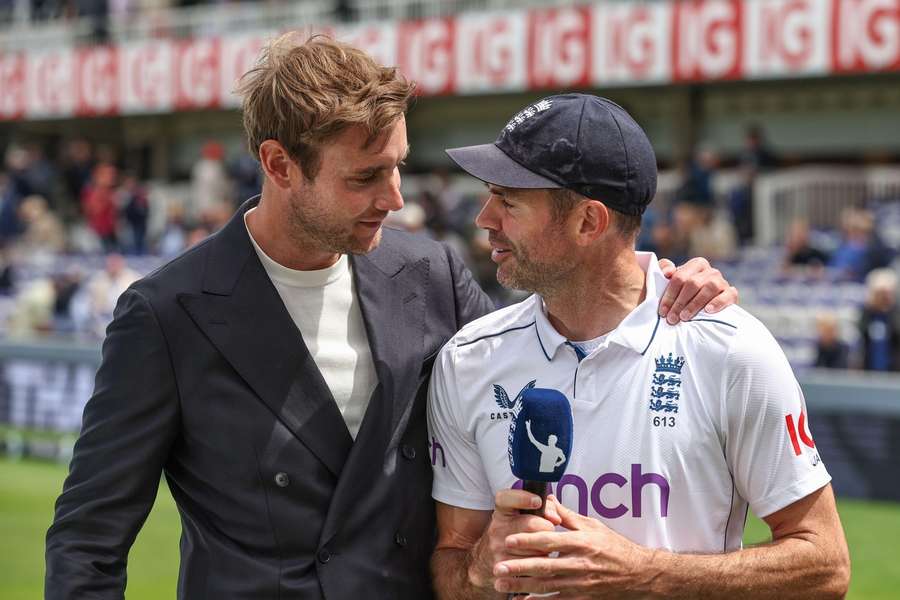 James Anderson of England is met by best friend and former teammate Stuart Broad James Anderson of England is met by best friend and former teammate Stuart Broad