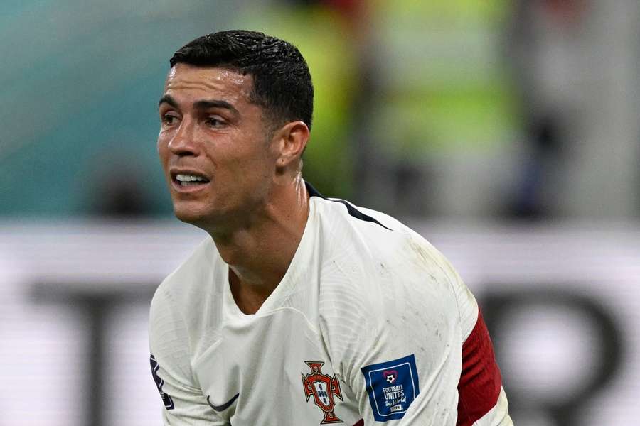 Cristiano Ronaldo reacts as Portugal go out of the World Cup against Morocco