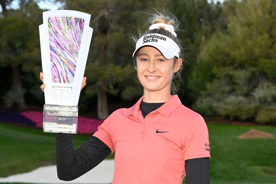 Nelly Korda of the United States poses with the trophy