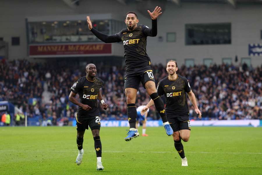 Matheus Cunha celebrates scoring a late equalising goal for Wolves