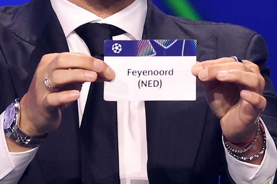 David Villa holding Feyenoord's ticket during the Champions League draw David Villa holding Feyenoord's ticket during the Champions League draw