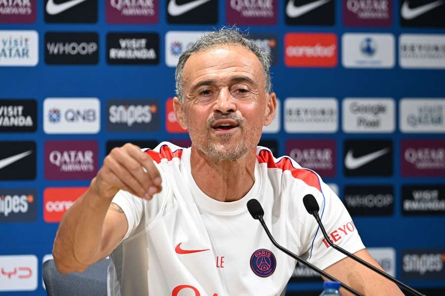 PSG boss Luis Enrique speaks to the press
