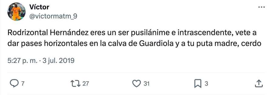 Reacción de un seguidor del Atlético a la marcha de Rodri en 2019.