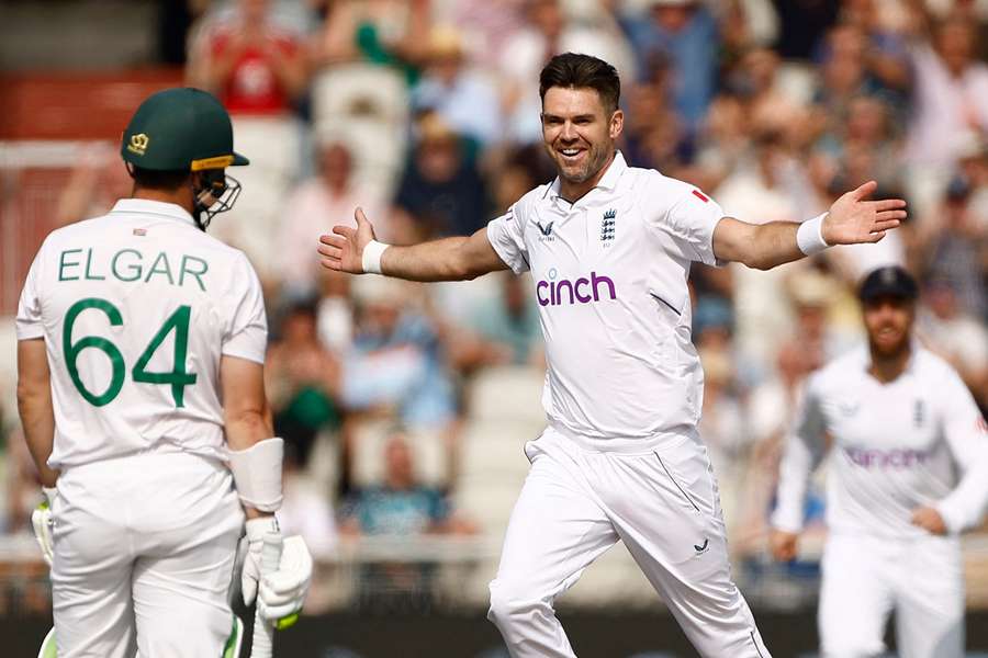 Dean Elgar made just 11 before being bowled by James Anderson