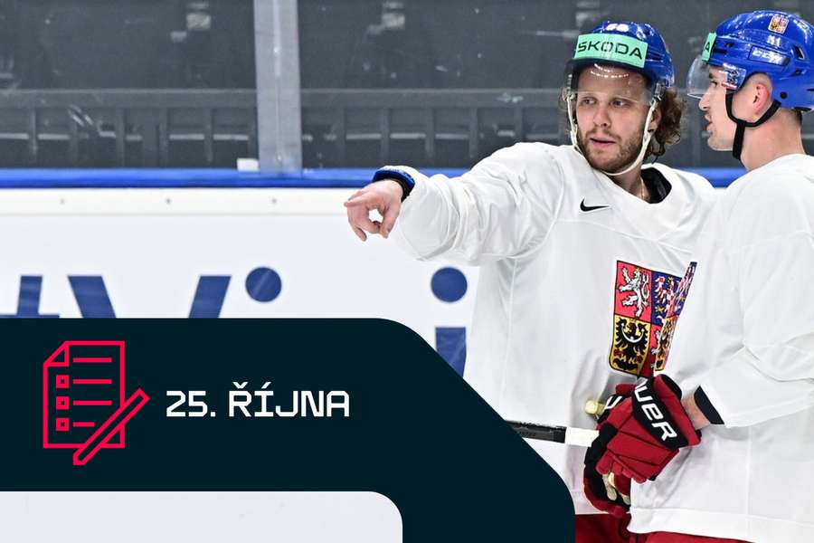 Pastrňák a Nečas během tréninku na loňském světovém šampionátu.