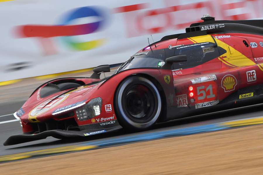 Italian driver Alessandro Pier Guidi steers his Ferrari 499P Hypercar WEC