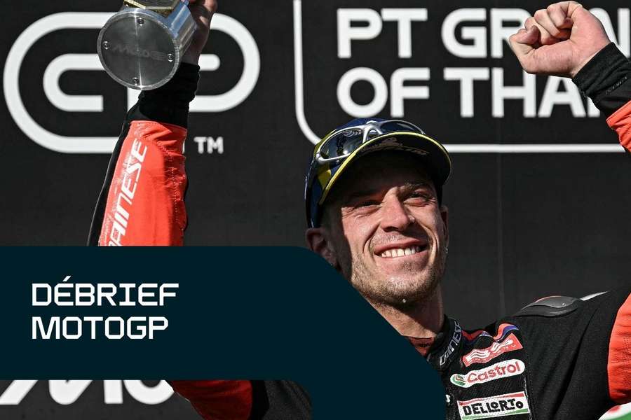 Marco Bezzecchi sur le podium en Thaïlande.