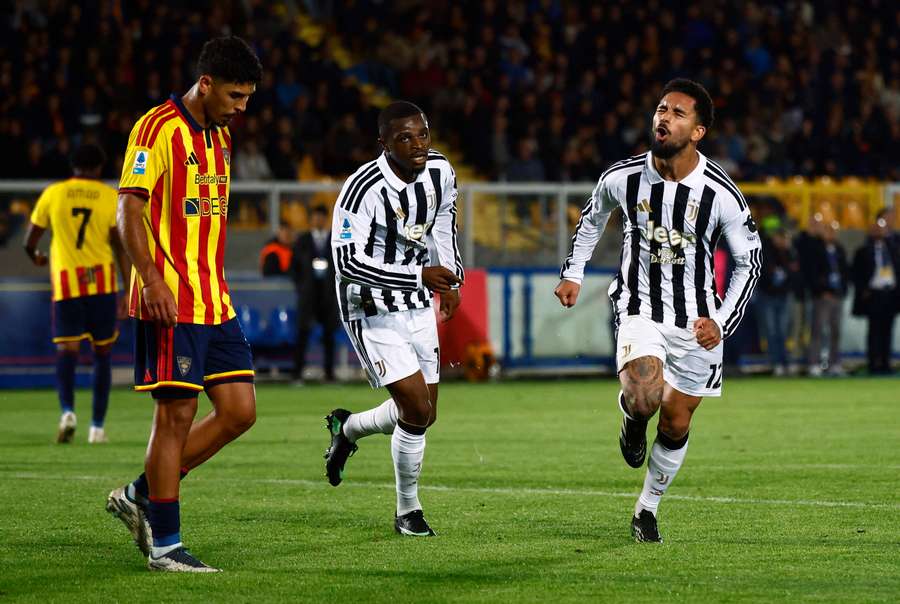 Juventus' Douglas Luiz celebrates scoring their second goal 