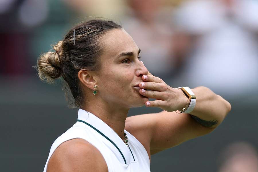 Sabalenka celebrates win Sabalenka celebrates win