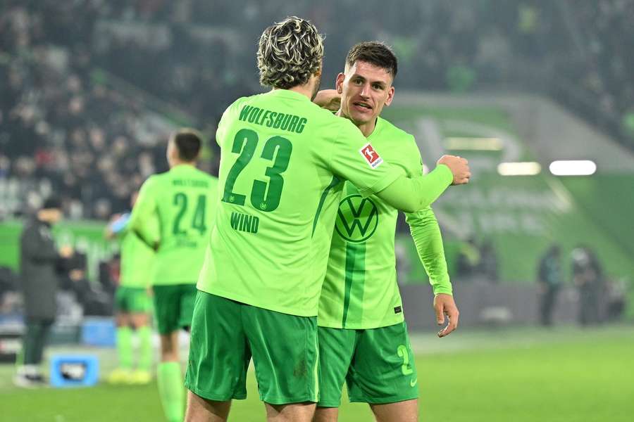 Jonas Wind and Joachim Mæhle celebrate their glorious win