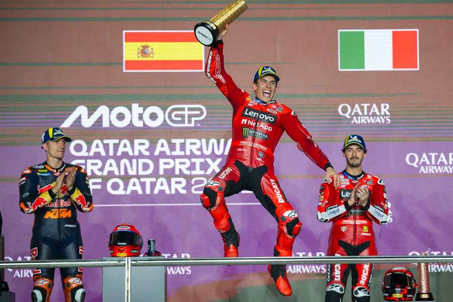 Marc Marquez celebrates his win