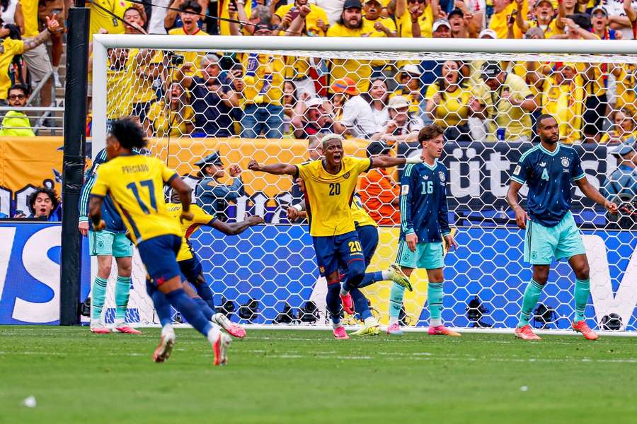 Ecuador's Gonzalo Plata celebrates after scoring against Germany