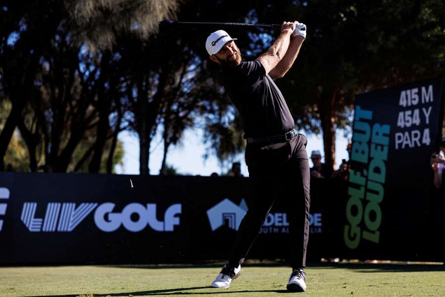 Dustin Johnson of Team Aces hits a shot during the final round of LIV Golf Adelaide golf tournament 
