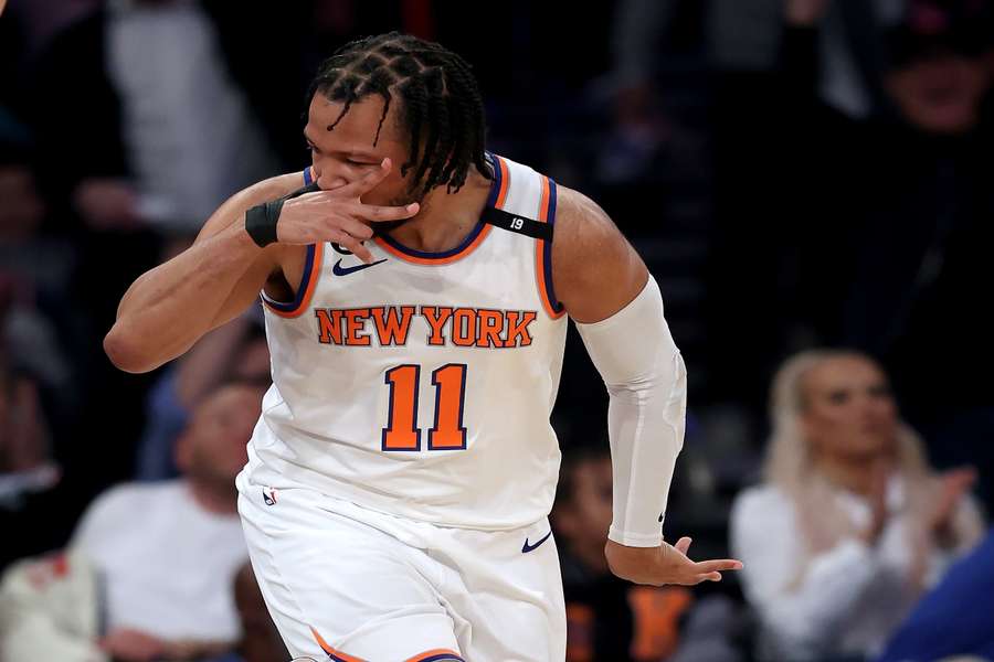 Brunson celebrates scoring against the Heat