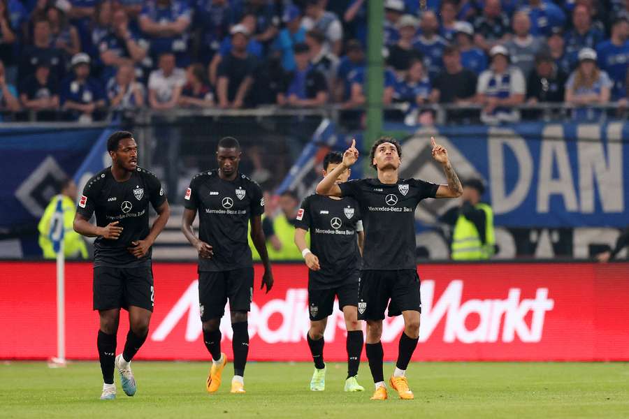 Stuttgart players celebrate their equaliser on the night