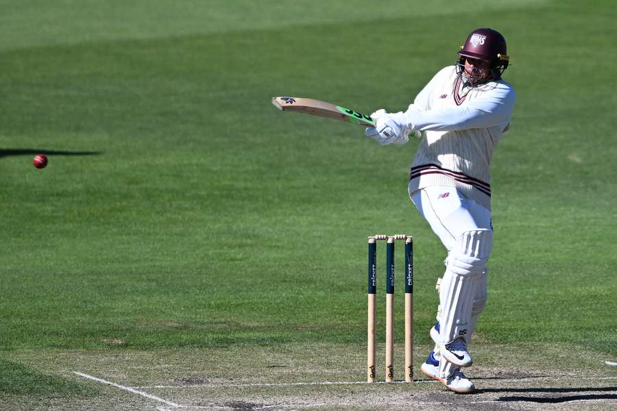Usman Khawaja bats for Queensland during their Sheffield Shield match against Hobart.