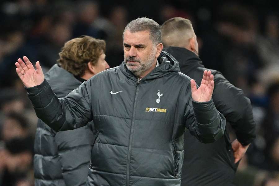 Ange Postecoglou reacts during Spurs' defeat to Man City in February