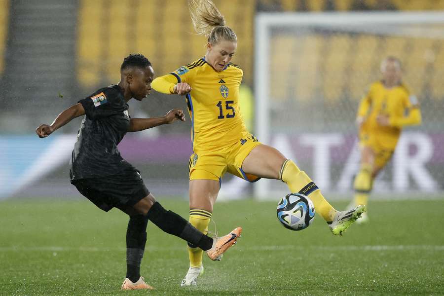 South Africa's Bambanani Mbane in action with Sweden's Rebecka Blomqvist