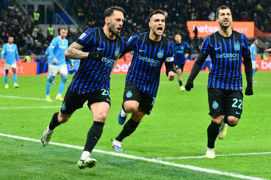L'esultanza dei giocatori nerazzurri durante Inter-Napoli
