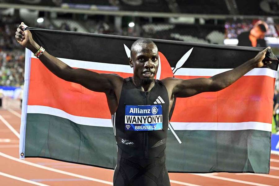 Kenyan athlete Emmanuel Wanyonyi celebrates after winning the men's 800-metre Kenyan athlete Emmanuel Wanyonyi celebrates after winning the men's 800-metre