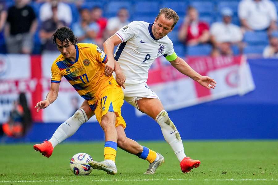 England's Harry Kane challenges Andorra's Joan Cervos during the FIFA World Cup qualifier in June England's Harry Kane challenges Andorra's Joan Cervos during the FIFA World Cup qualifier in June