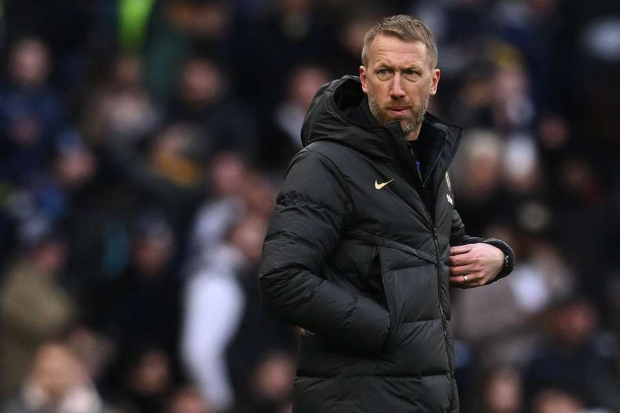 Chelsea manager Graham Potter looks dejected after the defeat to Spurs