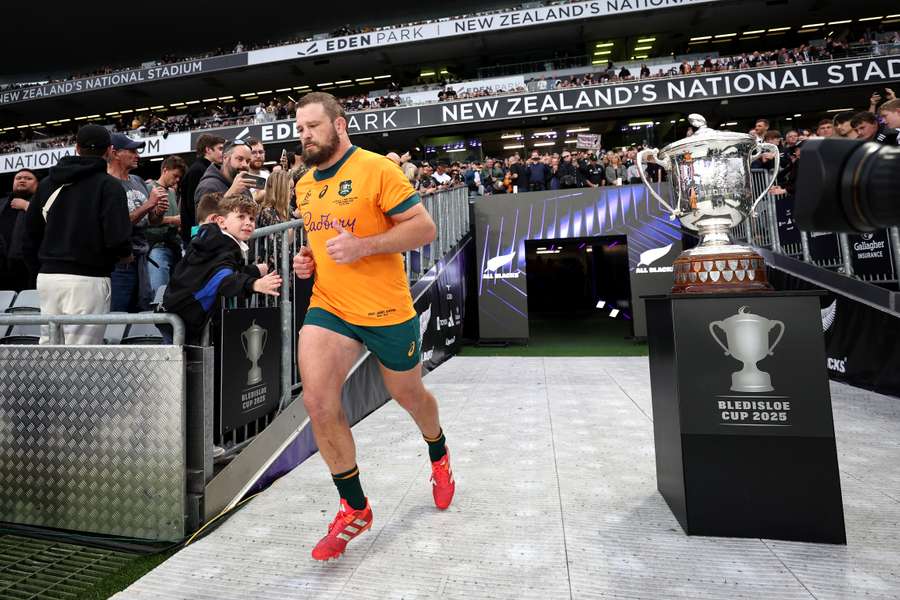 James Slipper runs out onto the Eden Park pitch for his 150th international.
