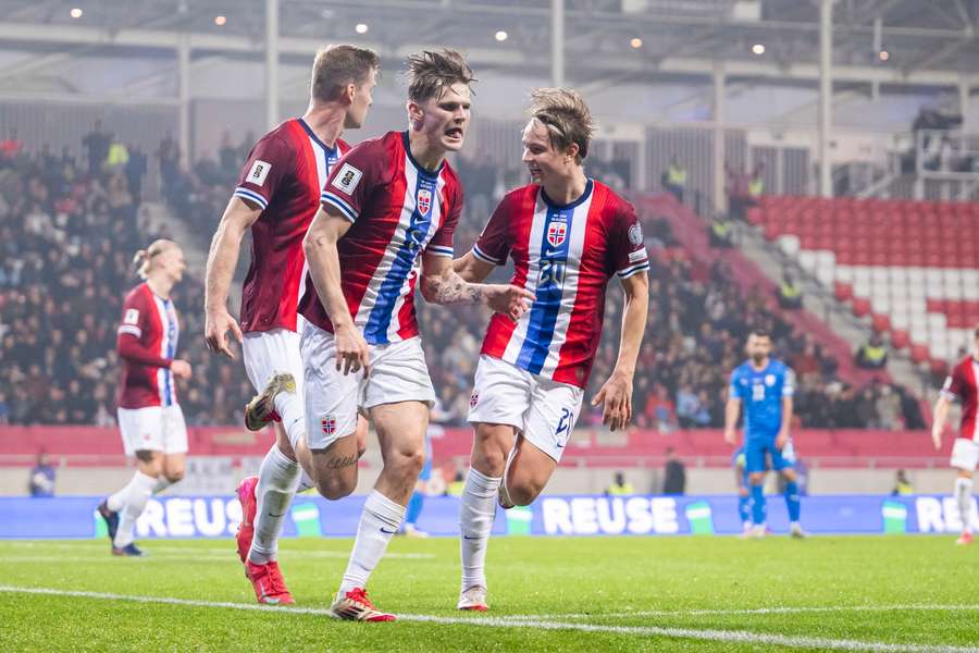 David Moller Wolfe of Norway celebrates after scoring for Norway against Israel