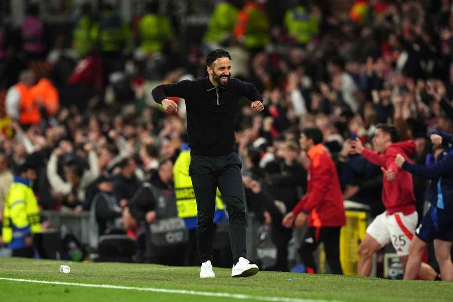 La celebración de Rubén Amorim tras eliminar al Lyon