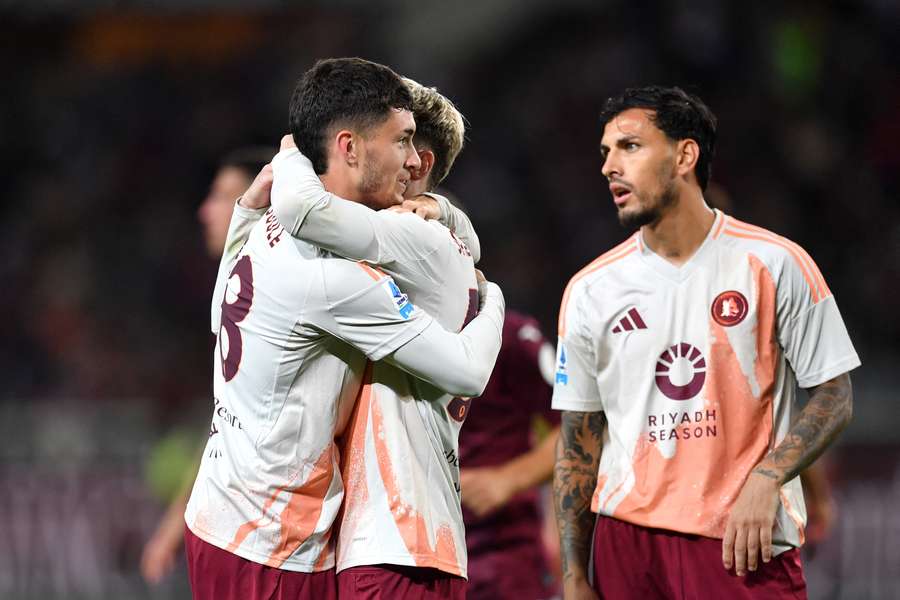 Roma players celebrate second goal