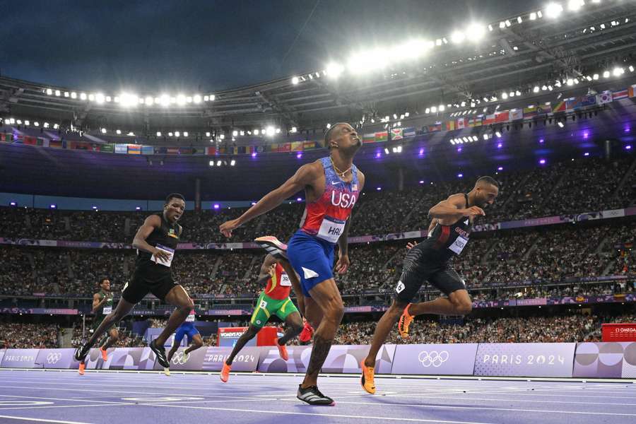 Quincy Hall stretches over the line to win gold