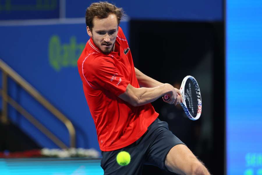 Russia's Daniil Medvedev hits a return