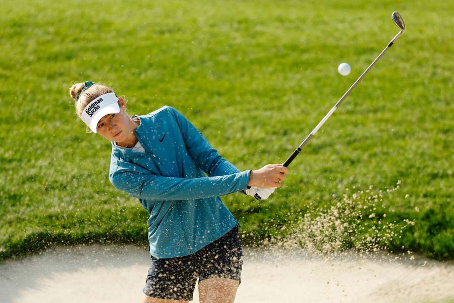 Nelly Korda plays a shot during a practice round
