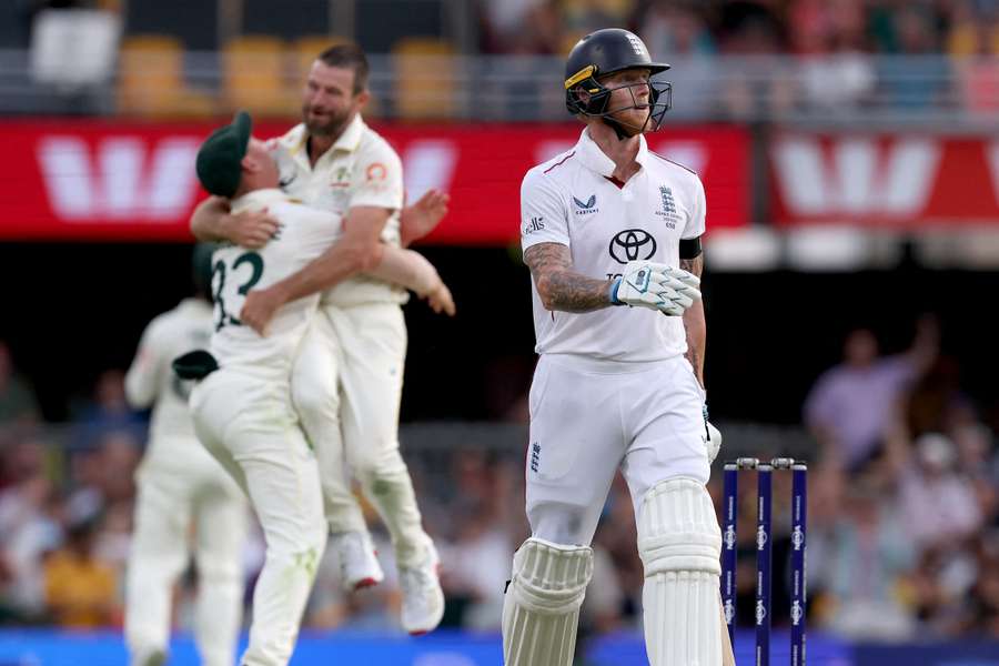 Australia's Michael Neser celebrates as England captain Ben Stokes reacts as he walks off the ground Australia's Michael Neser celebrates as England captain Ben Stokes reacts as he walks off the ground