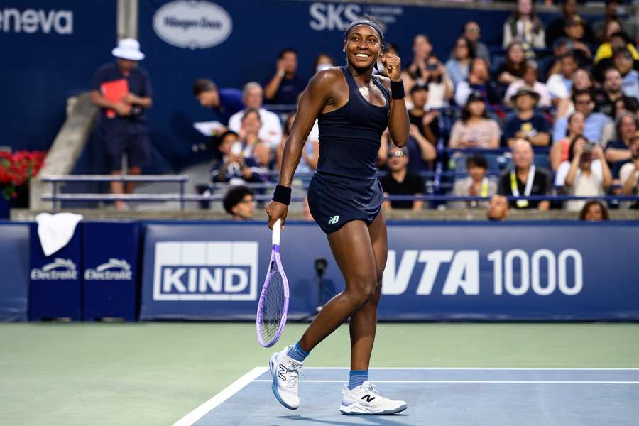 Coco Gauff reacts after defeating Maria Sakkari in Toronto Coco Gauff reacts after defeating Maria Sakkari in Toronto