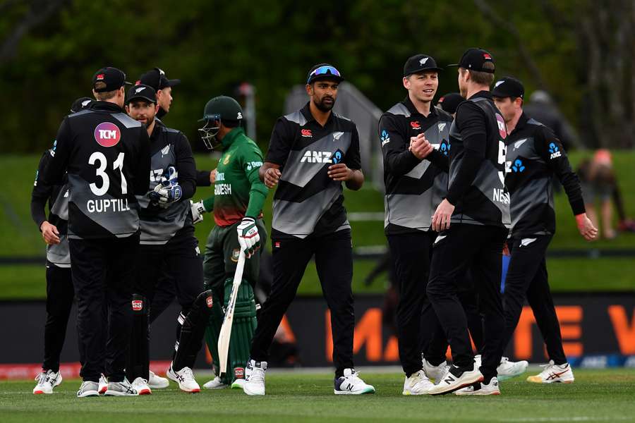 New Zealand celebrate after their win over Bangladesh