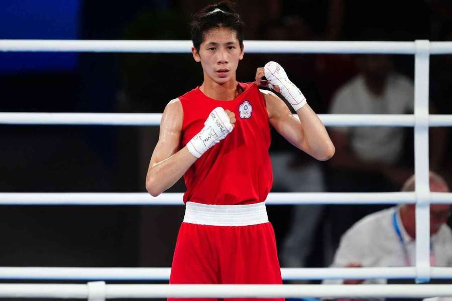 Lin celebrates during the Olympic Games in Paris