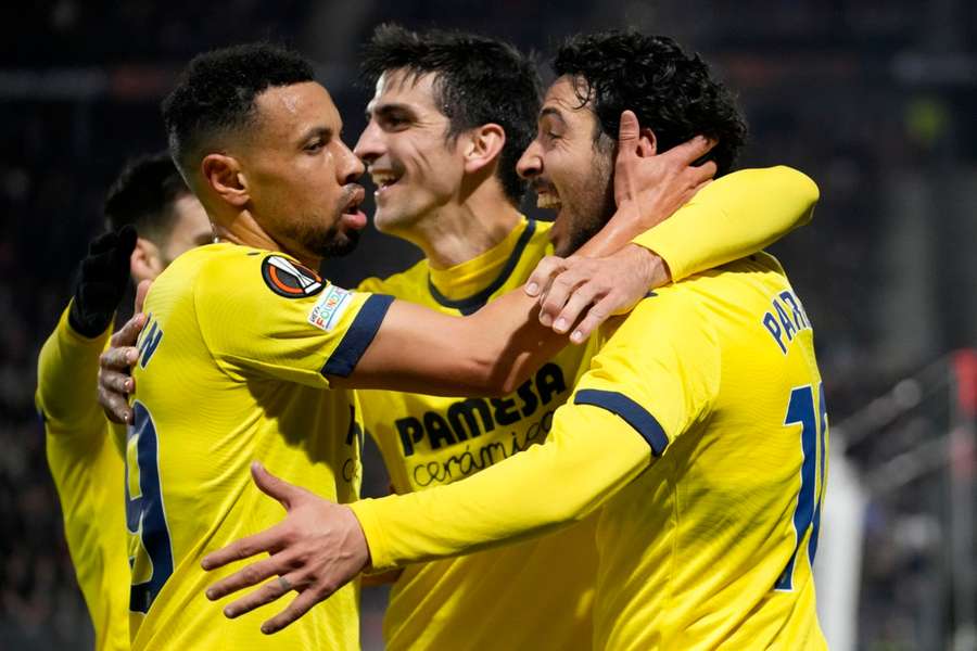 Coquelin, Parejo y Gerard Moreno celebran la victoria del Villarreal