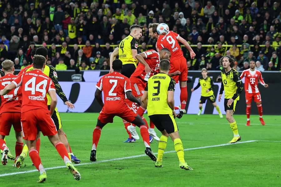 Borussia Dortmund's Nico Schlotterbeck scores against Bayern Borussia Dortmund's Nico Schlotterbeck scores against Bayern