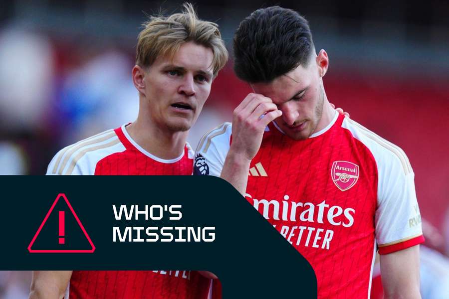 Declan Rice and Martin Odegaard are among the Arsenal absentees