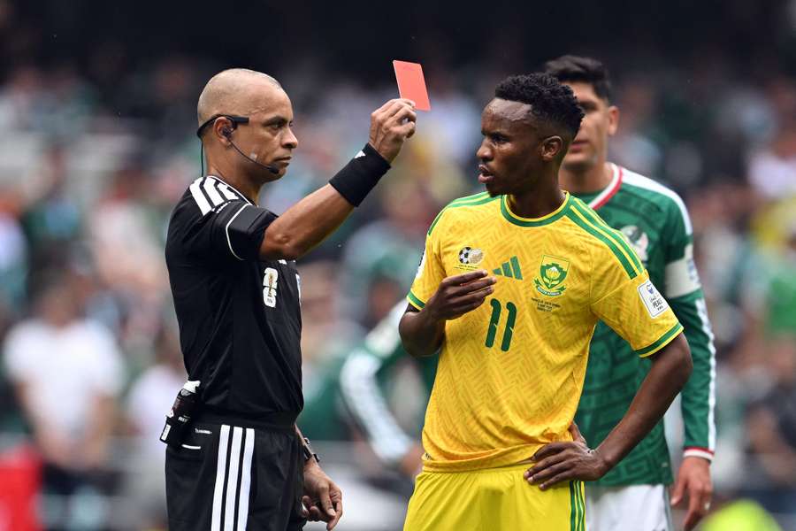 Themba Zwane was perplexed by his red card against Mexico Themba Zwane was perplexed by his red card against Mexico