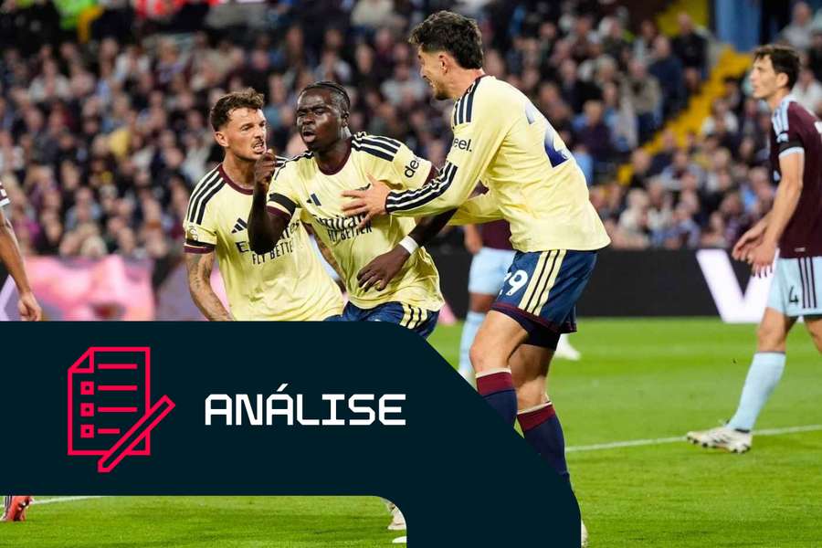 Bukayo Saka, do Arsenal, celebra após marcar frente ao Aston Villa Bukayo Saka, do Arsenal, celebra após marcar frente ao Aston Villa
