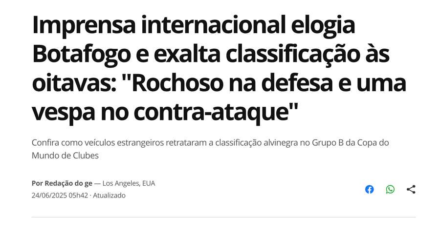 Matéria do GE preocupada com o que os gringos dizem do Fogão
