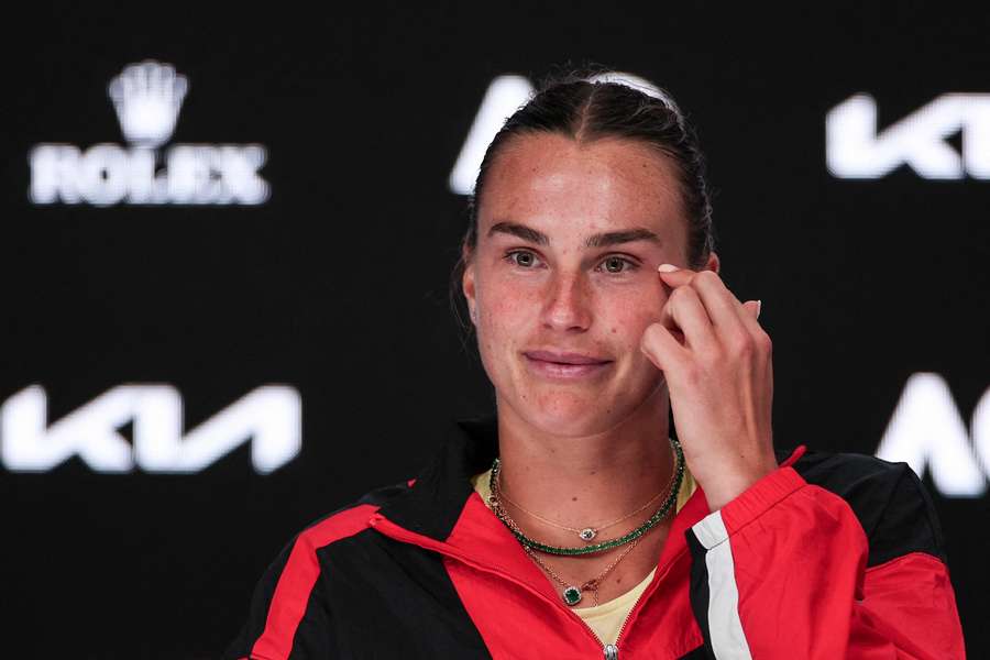 Sabalenka en conférence de presse ce samedi.